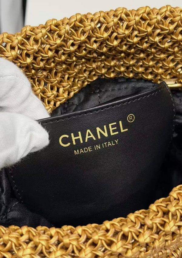 CC Metallic Macramé Mini Chanel Hobo Bag 23cm Gold Calfskin