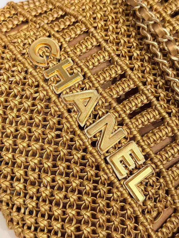CC Metallic Macramé Mini Chanel Hobo Bag 23cm Gold Calfskin