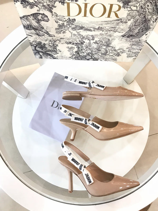 CD Slingback Pumps Beige Patent Calfskin