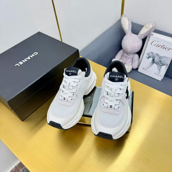 CC Chunky Sneakers White Black Mesh Leather