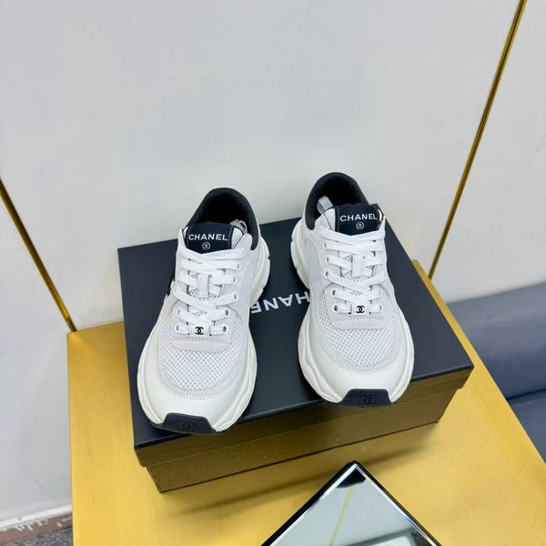 CC Chunky Sneakers White Black Mesh Leather
