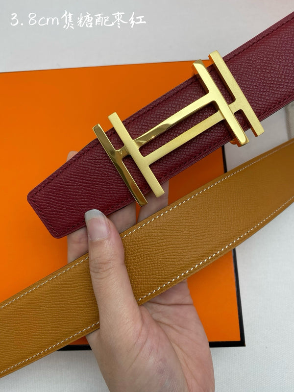 HM Constance Belt 3.8CM Gold H Buckle Burgundy Leather