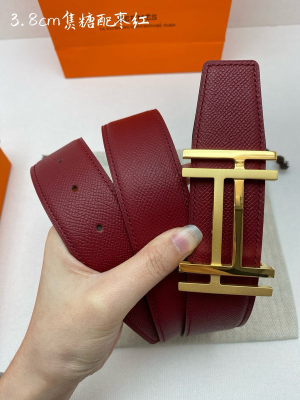 HM Constance Belt 3.8CM Gold H Buckle Burgundy Leather