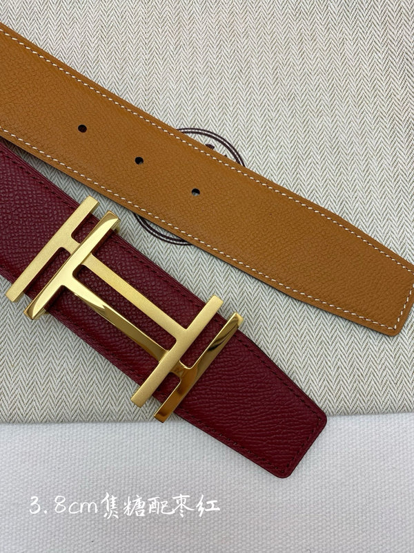 HM Constance Belt 3.8CM Gold H Buckle Burgundy Leather