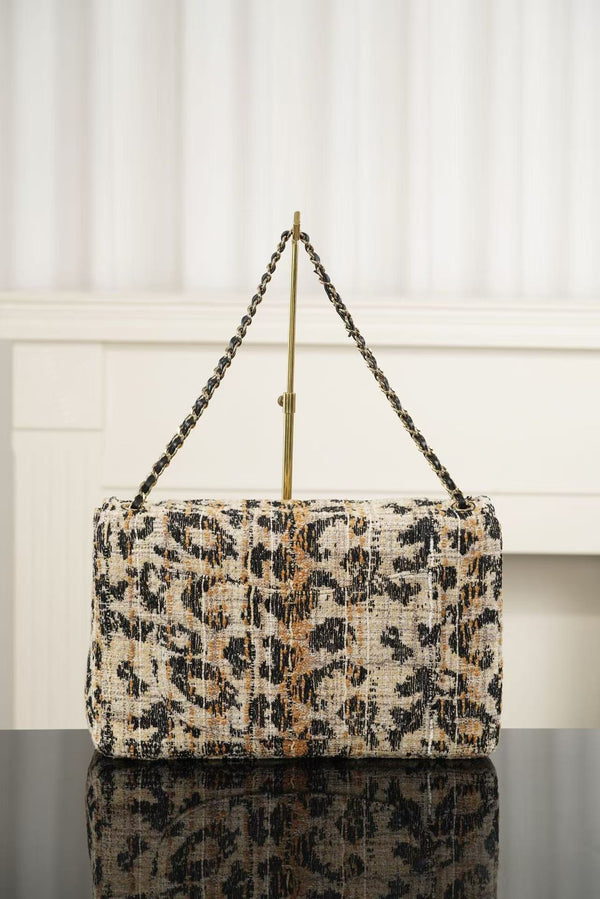 C Bag 38.5cm Leopard Print Grosgrain Tweed 482611