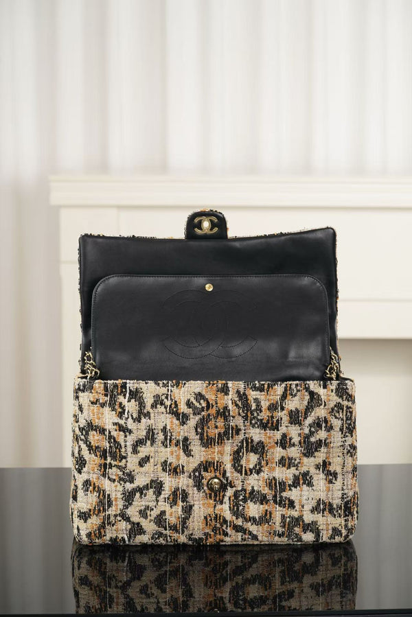 C Bag 38.5cm Leopard Print Grosgrain Tweed 482611