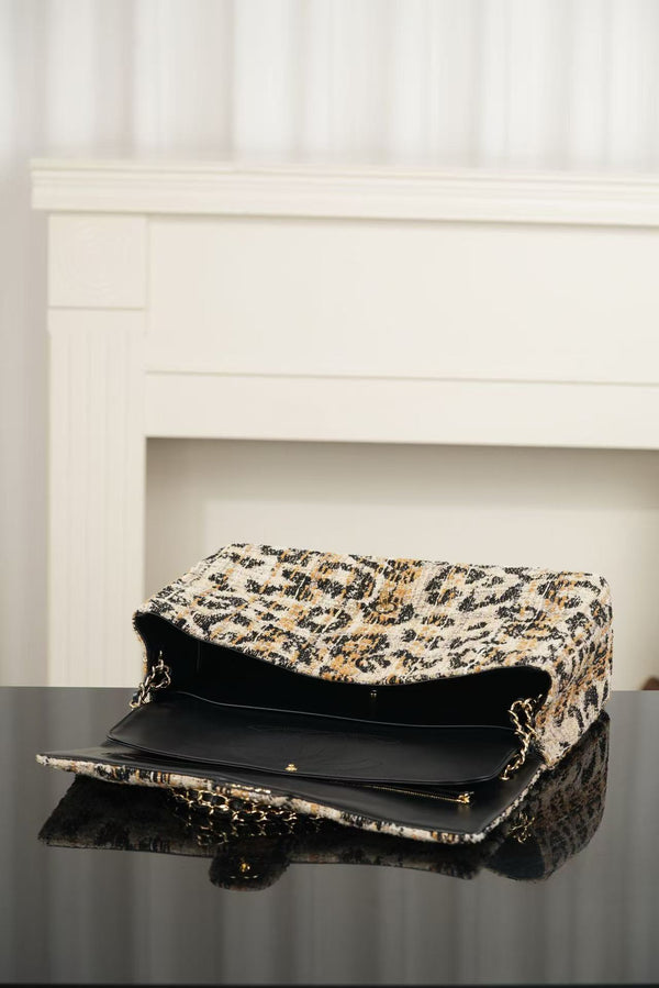 C Bag 38.5cm Leopard Print Grosgrain Tweed 482611