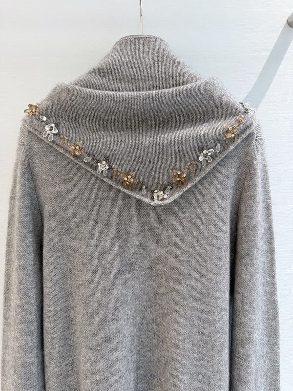 Prad Crewneck Sweater with Stole Grey Cashmere