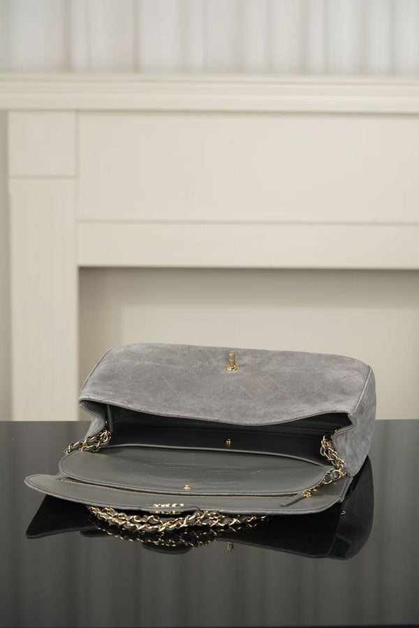 Chanel Maxi Flap Bag 32cm Grey Suede Leather