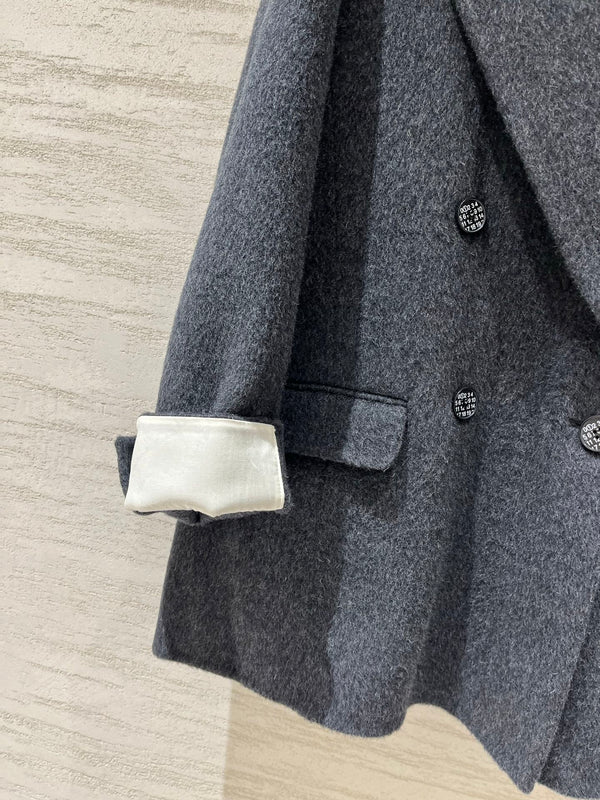 MM6 Double Breasted Coat in Grey Wool