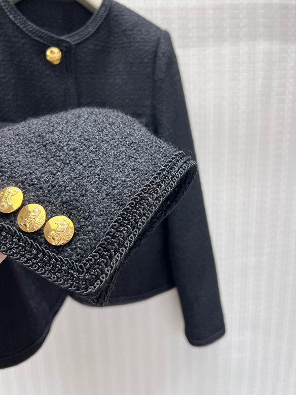 CE Chasseur Jacket Collarless in Black Tweed