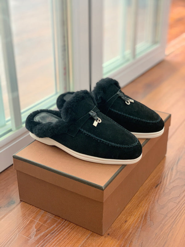 LP 26s Charms Walk Babouche Loafers 2cm Black Suede 110927