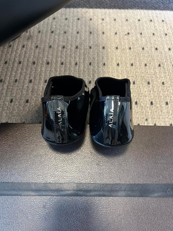 Alaia Criss Cross Ballet Flats Black Patent Cowhide Leather