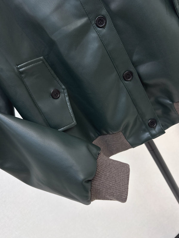 Miu 26S Bomber Jacket Dark Green PU Leather