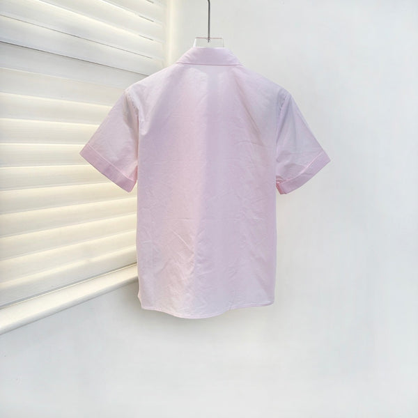 Miu 26S Poplin Shirt Ruffle Front Pink Cotton