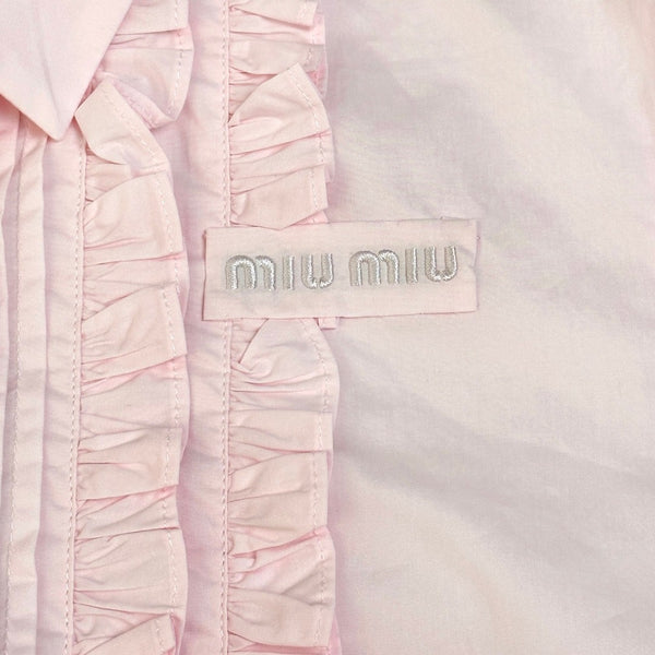 Miu 26S Poplin Shirt Ruffle Front Pink Cotton
