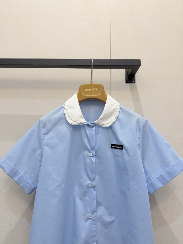 Miu 26S Poplin Shirt Contrast Collar Light Blue Cotton