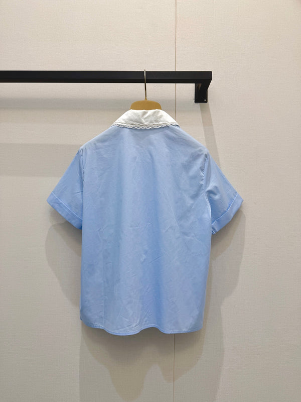 Miu 26S Poplin Shirt Contrast Collar Light Blue Cotton