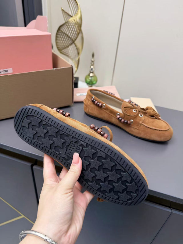 Miumiu Deck Loafers With Tassels Brown Suede