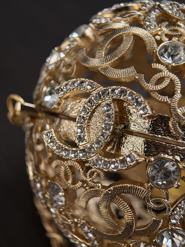 CC 25A Sphere Minaudière Bag 13cm Gold-Tone Metal Rhinestones