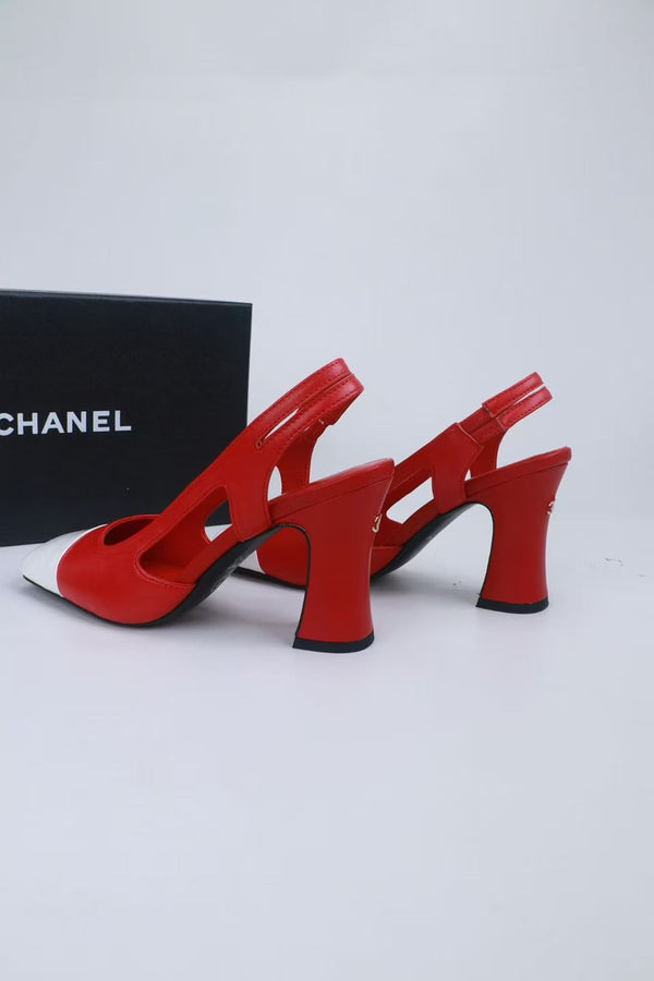 CC Slingback Pumps 9cm Red White Calfskin