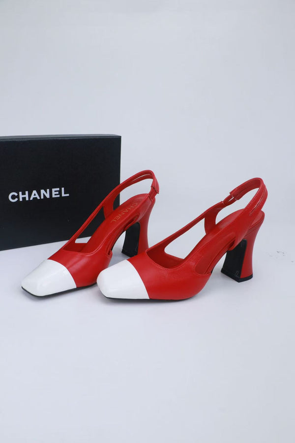 CC Slingback Pumps 9cm Red White Calfskin