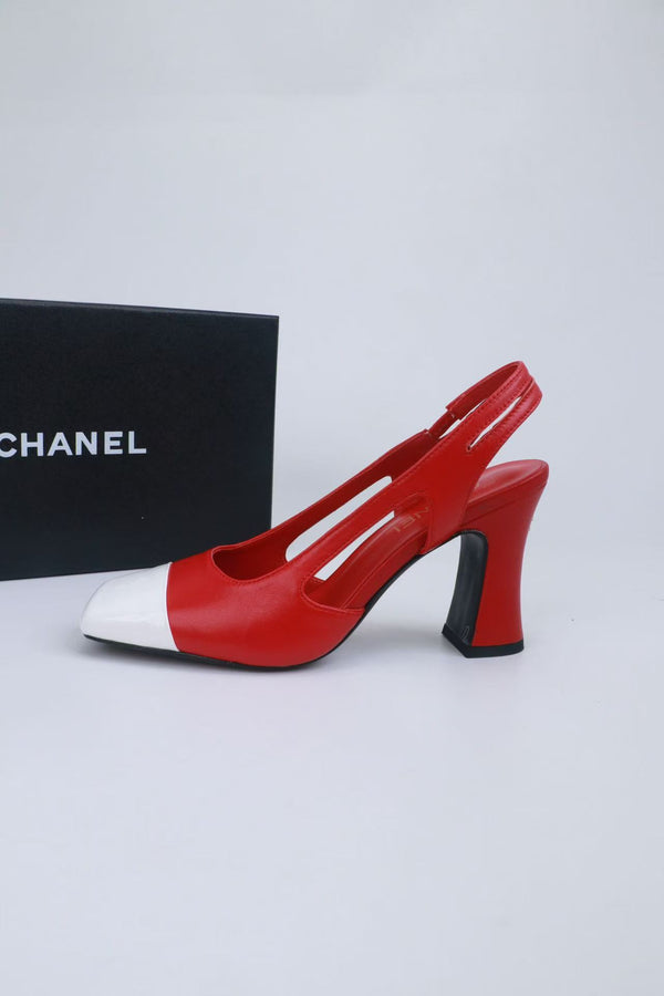 CC Slingback Pumps 9cm Red White Calfskin