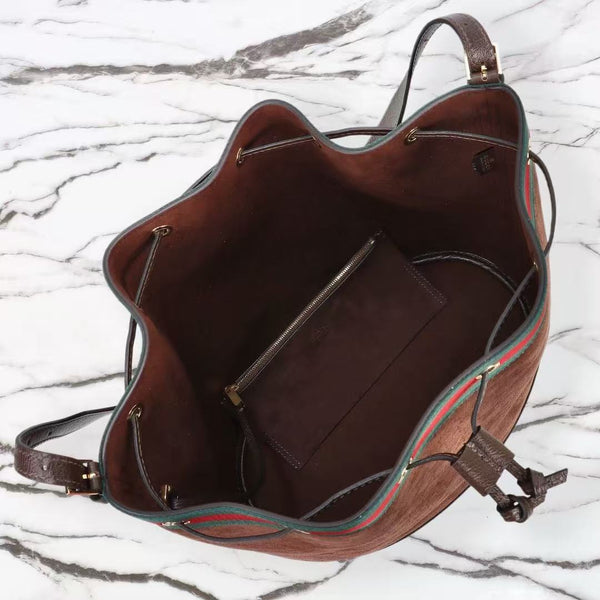 GG Venice Bucket Bag 33cm Dark Brown Suede