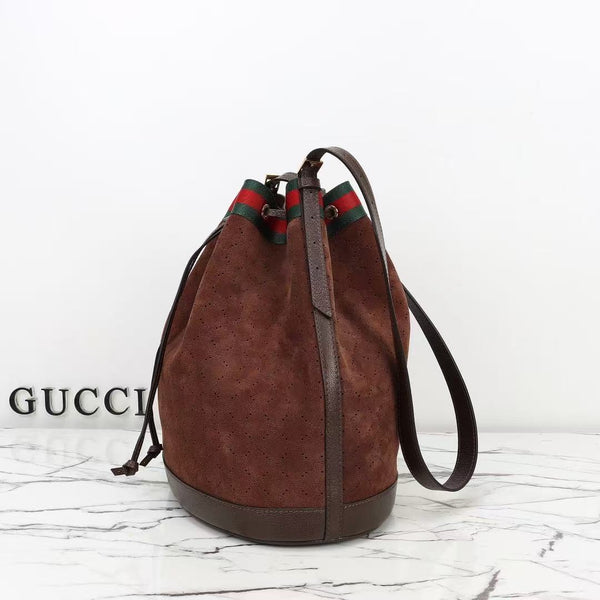 GG Venice Bucket Bag 33cm Dark Brown Suede