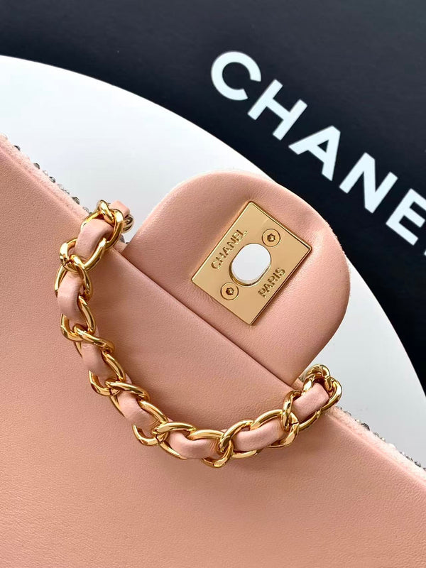 CC Mini Flap Bag 20cm Pink Black Sequin Leather