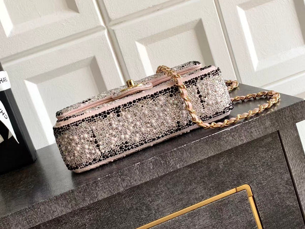 CC Mini Flap Bag 20cm Pink Black Sequin Leather