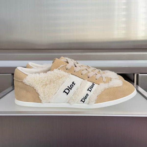 CD Ribbon Sneakers Beige Shearling Suede