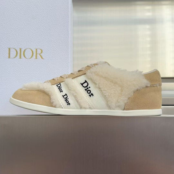 CD Ribbon Sneakers Beige Shearling Suede