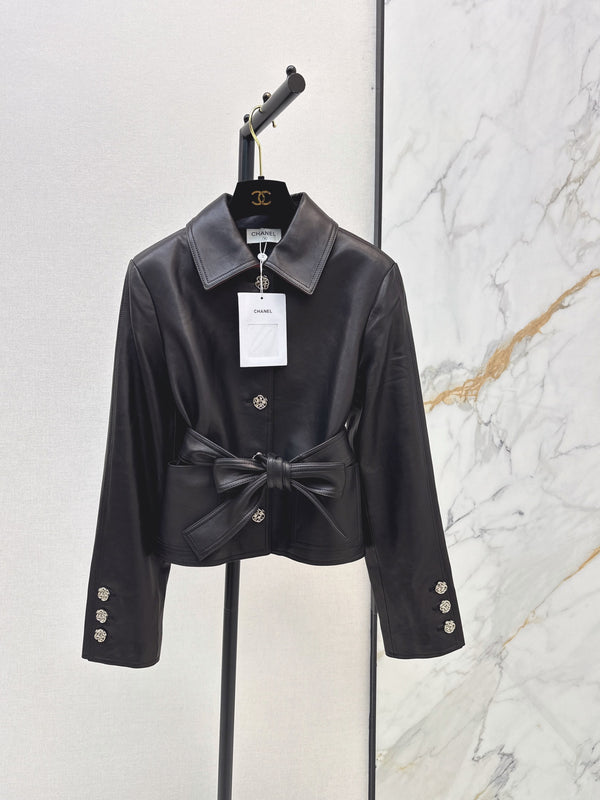 Chanel Bow-Belted Jacket Black Lambskin