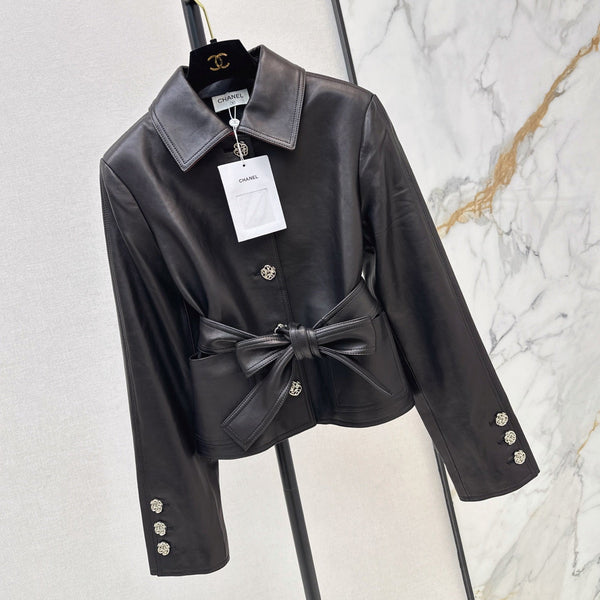 Chanel Bow-Belted Jacket Black Lambskin