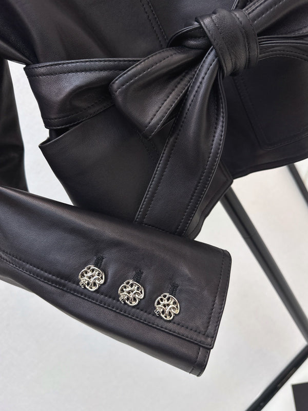 Chanel Bow-Belted Jacket Black Lambskin