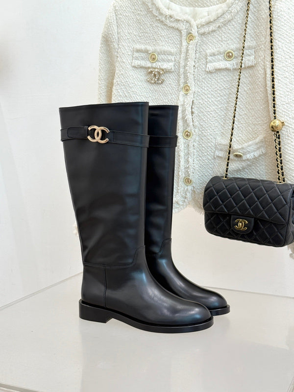 CC Buckle High Boots Black Cowhide