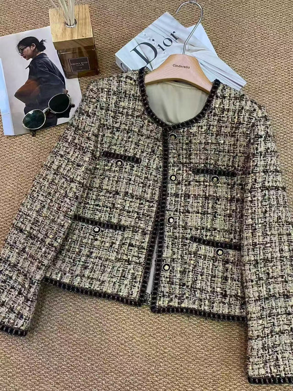 CC Women's Style Jacket Round-Neck Coat Tweed