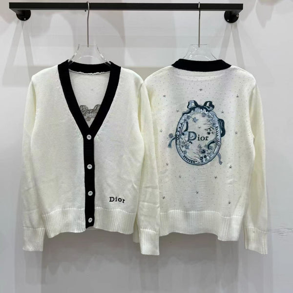 CD 26FW V-Neck Logo-Embroidered Knit Cardigan Wool 440379