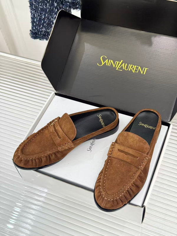 YSL 26ss Loafer Mules Dark Brown Calfskin Suede