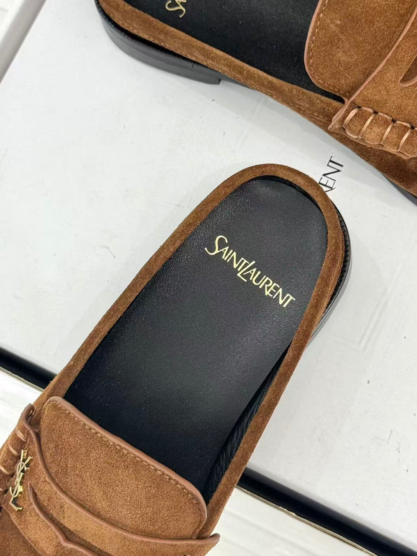 YSL 26ss Loafer Mules Dark Brown Calfskin Suede