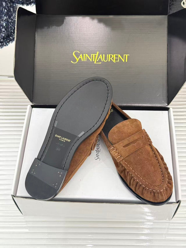 YSL 26ss Loafer Mules Dark Brown Calfskin Suede