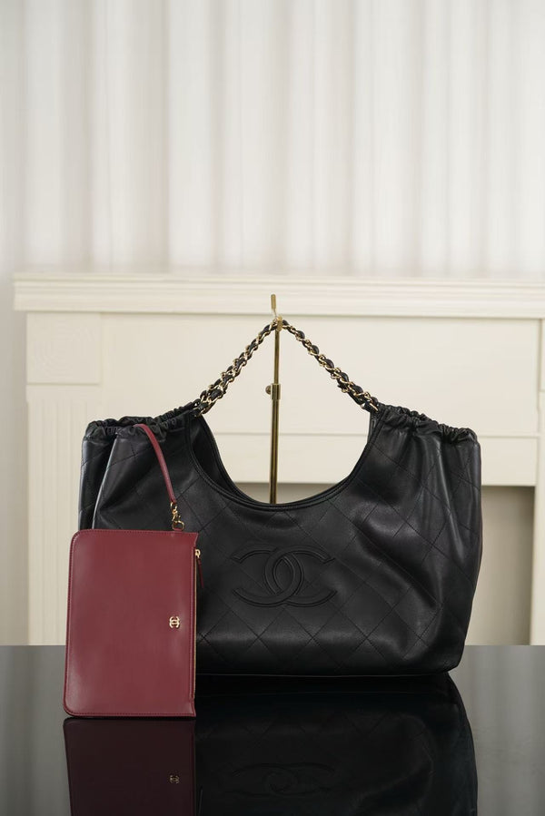 CC Quilted Large Tote Bag 43cm Black Cowhide Leather