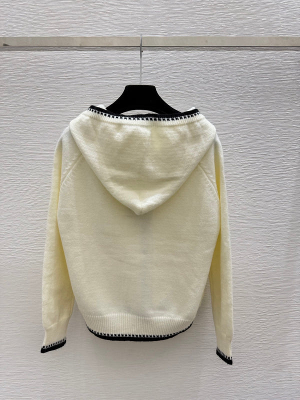 CC 26FW CC Logo Zip-Up Hooded Cardigan Sweater Contrast Whipstitch Wool 313549