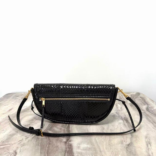 CE 26S Half-Moon Shoulder Bag 25cm Black Embossed Cowhide Leather