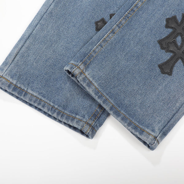 CH 26FW Straight-Leg Cross Patch Jeans Light Blue Cotton Denim