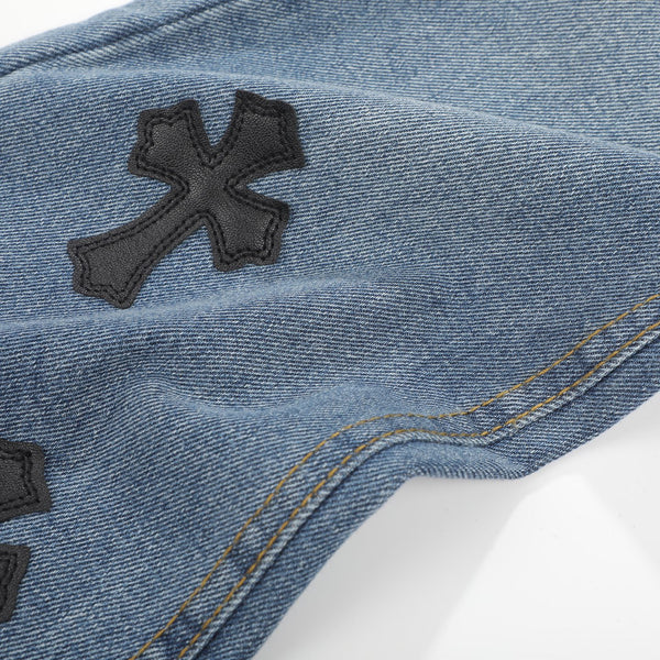 CH 26FW Straight-Leg Cross Patch Jeans Light Blue Cotton Denim
