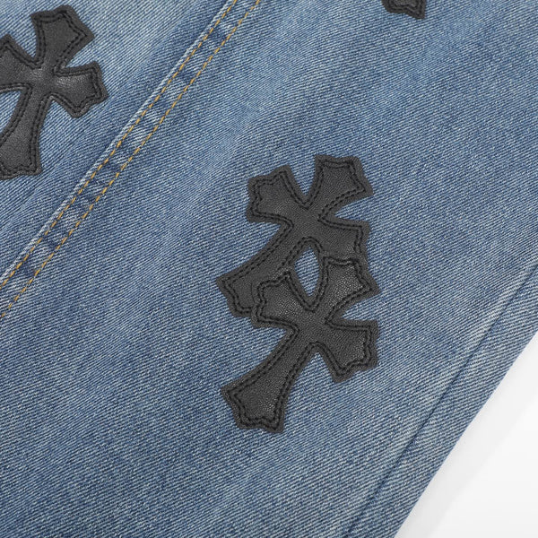 CH 26FW Straight-Leg Cross Patch Jeans Light Blue Cotton Denim