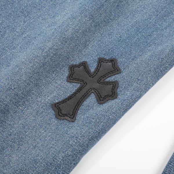 CH 26FW Straight-Leg Cross Patch Jeans Light Blue Cotton Denim