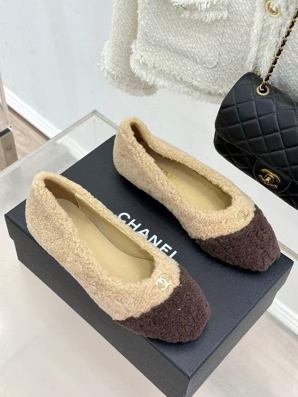 CC 26ss Ballet Flats Beige Brown Shearling